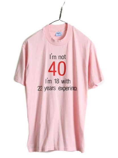 80s USA製 ■ ジョーク メッセージ プリント 半袖 Tシャツ ( メンズ L 小さめ M 程) 80年代 ビンテージ イラスト シングルステッチ ピンク