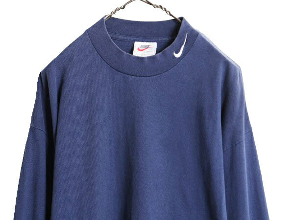 90s USA製 ナイキ モックネック 長袖 Tシャツ メンズ XL 古着 90年代 オールド ロンT スウッシュ ハイネック 大きいサイズ ヘビーウェイト