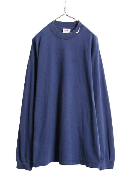 90s USA製 ナイキ モックネック 長袖 Tシャツ メンズ XL 古着 90年代 オールド ロンT スウッシュ ハイネック 大きいサイズ ヘビーウェイト