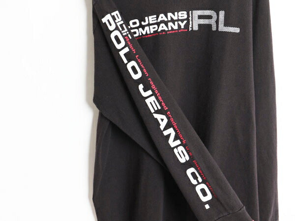 90s ラルフローレン プリント 長袖 Tシャツ メンズ XL / 90年代 オールド POLO JEANS CO ポロ  ロンT 袖プリント 黒 大きいサイズ ブラック