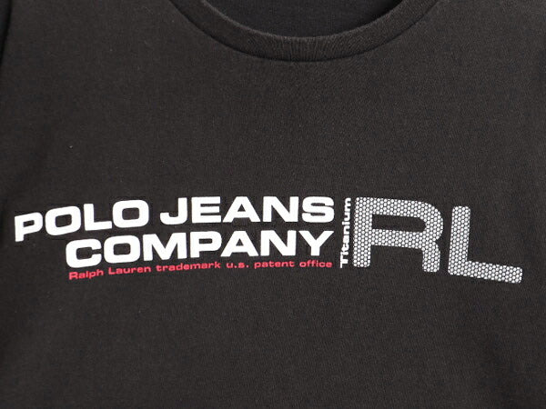 90s ラルフローレン プリント 長袖 Tシャツ メンズ XL / 90年代 オールド POLO JEANS CO ポロ  ロンT 袖プリント 黒 大きいサイズ ブラック
