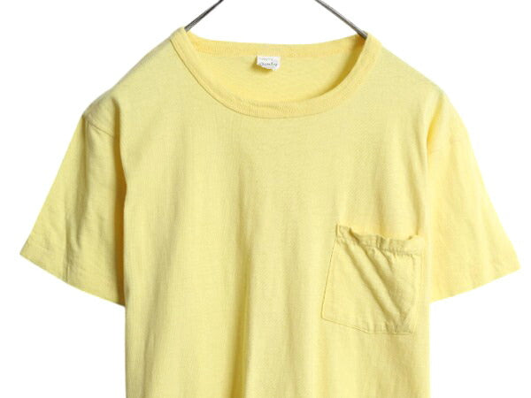 80s USA製 ポケット付き 無地 半袖 Tシャツ メンズ L 小さめ M 程/ ヴィンテージ シングルステッチ クルーネック カットソー 耳付き ポケT