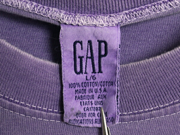 90s USA製 オールド ギャップ 無地 半袖 Tシャツ メンズ L / 旧タグ ヘビーウェイト コットン シングルステッチ  後染め ガーメントダイ 紫