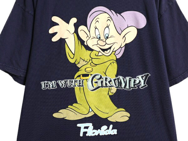 90s ドーピー イラスト プリント Tシャツ メンズ XL オールド ディズニー 白雪姫 7人の小人 キャラクター ヘビーウェイト 大きいサイズ 紺