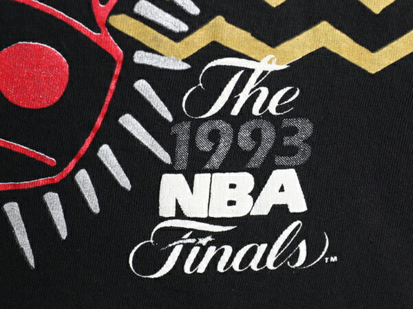 90s ブルズ アート イラスト プリント 半袖 Tシャツ メンズ L 程/ オールド NBA オフィシャル バスケ マイケル ジョーダン キャラクター 黒