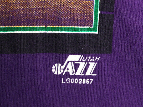90s ユタ ジャズ プリント 半袖 Tシャツ メンズ XXL 程 オールド NBA オフィシャル バスケ 大きいサイズ シングルステッチ アート イラスト