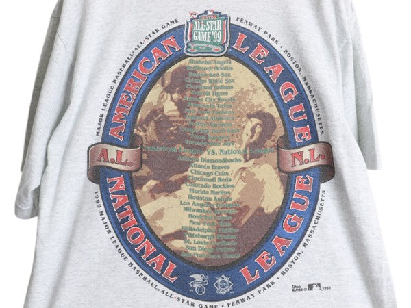 90s USA製 オールスター ゲーム イラスト 両面 プリント 半袖 Tシャツ メンズ M 程 オールド MLB オフィシャル アート シングルステッチ 灰