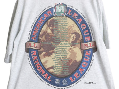 90s USA製 オールスター ゲーム イラスト 両面 プリント 半袖 Tシャツ メンズ M 程 オールド MLB オフィシャル アート シングルステッチ 灰