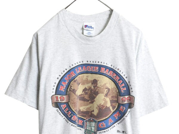 90s USA製 オールスター ゲーム イラスト 両面 プリント 半袖 Tシャツ メンズ M 程 オールド MLB オフィシャル アート シングルステッチ 灰