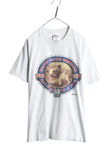 90s USA製 オールスター ゲーム イラスト 両面 プリント 半袖 Tシャツ メンズ M 程 オールド MLB オフィシャル アート シングルステッチ 灰