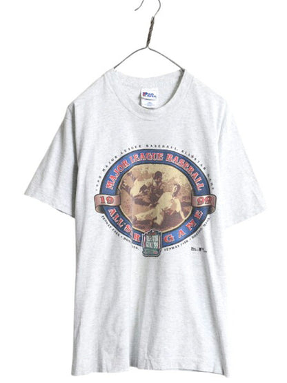 90s USA製 オールスター ゲーム イラスト 両面 プリント 半袖 Tシャツ メンズ M 程 オールド MLB オフィシャル アート シングルステッチ 灰