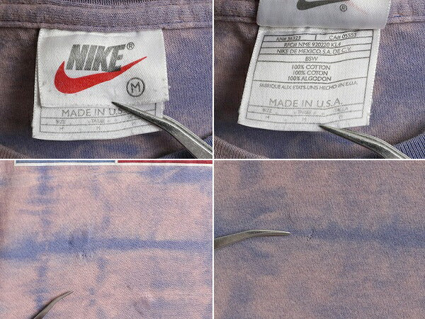 90s USA製 ■ ナイキ ブリーチ タイダイ プリント 半袖 Tシャツ メンズ M / 古着 NIKE 90年代 ヘビーウェイト ロゴT プリントT スウッシュ