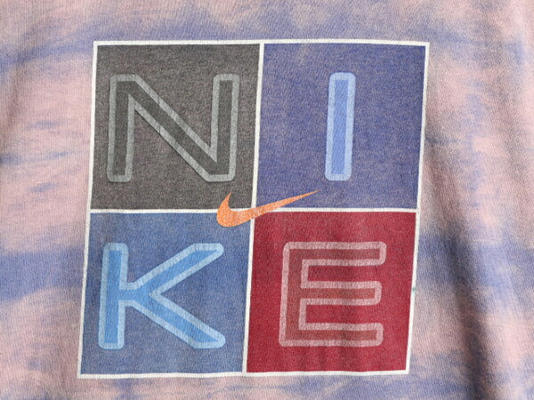 90s USA製 ■ ナイキ ブリーチ タイダイ プリント 半袖 Tシャツ メンズ M / 古着 NIKE 90年代 ヘビーウェイト ロゴT プリントT スウッシュ