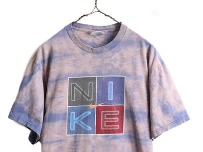 90s USA製 ■ ナイキ ブリーチ タイダイ プリント 半袖 Tシャツ メンズ M / 古着 NIKE 90年代 ヘビーウェイト ロゴT プリントT スウッシュ