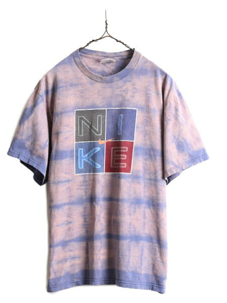 90s USA製 ■ ナイキ ブリーチ タイダイ プリント 半袖 Tシャツ メンズ M / 古着 NIKE 90年代 ヘビーウェイト ロゴT プリントT スウッシュ