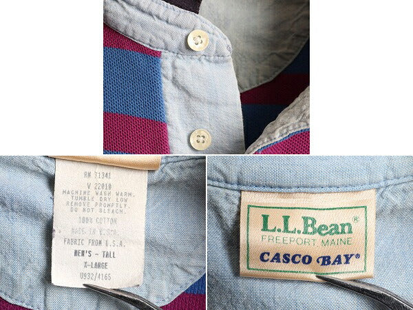 80s 90s USA製 ■ エルエルビーン CASCO BAY ボーダー 鹿の子 半袖 ポロシャツ メンズ XL 古着 80年代 90年代 LLBEAN ビンテージ LLビーン