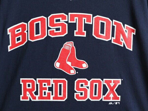 デッドストック ■ MLB オフィシャル Majestic レッドソックス プリント 半袖 Tシャツ メンズ M / ロゴT メジャーリーグ ヘビーウェイト 紺