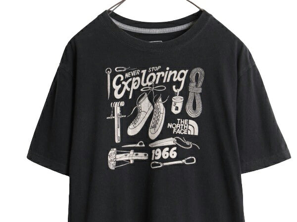 ノースフェイス 染込み プリント 半袖 Tシャツ メンズ L 古着 The North Face 黒 アウトドア グラフィック アート スリムフィット ブラック