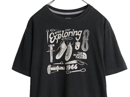 ノースフェイス 染込み プリント 半袖 Tシャツ メンズ L 古着 The North Face 黒 アウトドア グラフィック アート スリムフィット ブラック