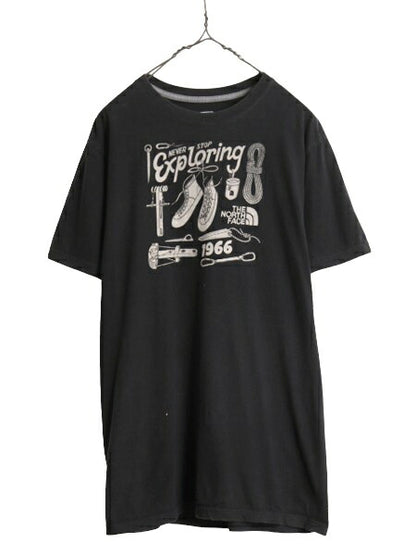 ノースフェイス 染込み プリント 半袖 Tシャツ メンズ L 古着 The North Face 黒 アウトドア グラフィック アート スリムフィット ブラック
