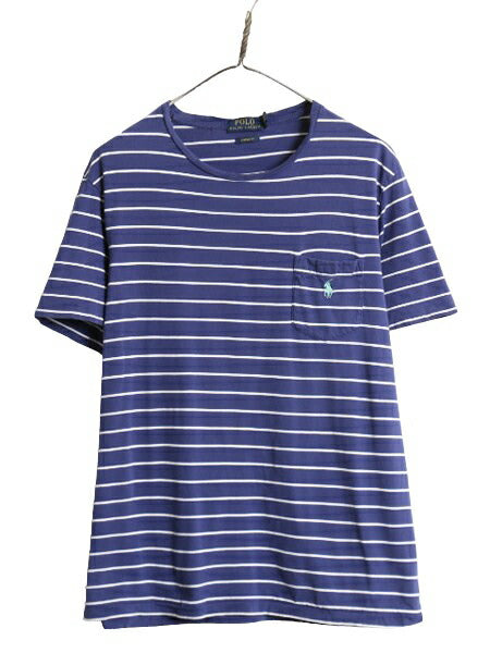 ポロ ラルフローレン ポケット付き ボーダー 半袖 Tシャツ メンズ L / ポケT シングルステッチ コットン カットソー ワンポイント 2トーン