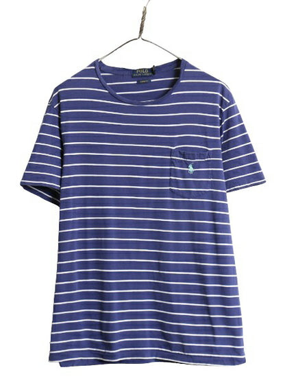 ポロ ラルフローレン ポケット付き ボーダー 半袖 Tシャツ メンズ L / ポケT シングルステッチ コットン カットソー ワンポイント 2トーン