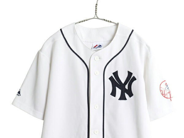 ヤンキース ベースボール シャツ メンズ S 程/ MLB オフィシャル マジェスティック 大リーグ ユニフォーム ゲームシャツ 半袖シャツ 重ね着
