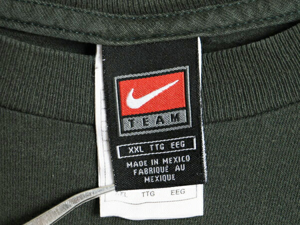 00s ナイキ センター スモール スウッシュ 刺繍 長袖 Tシャツ メンズ XXL / オールド NIKE ロンT コットン ヘビーウェイト 大きいサイズ 緑