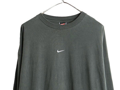 00s ナイキ センター スモール スウッシュ 刺繍 長袖 Tシャツ メンズ XXL / オールド NIKE ロンT コットン ヘビーウェイト 大きいサイズ 緑