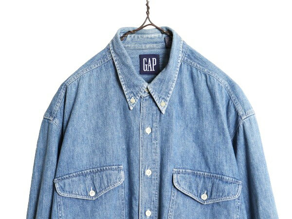 90s OLD GAP デニム 長袖 ボタンダウン シャツ メンズ L 90年代 オールド ギャップ ヘビーウェイト コットン 長袖シャツ ワーク 紺タグ BD