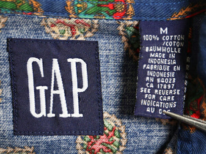 90s OLD GAP 総柄 長袖 ボタンダウン シャツ メンズ M / 90年代 オールド ギャップ 長袖シャツ コットン マルチカラー 紺タグ ポケット付き