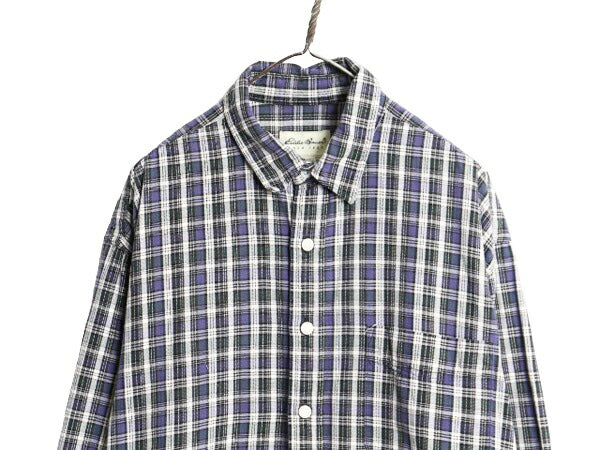 90s エディーバウアー チェック オックスフォード 長袖 シャツ メンズ XL Eddie Bauer ヘビーウェイト コットン 大きいサイズ マルチカラー