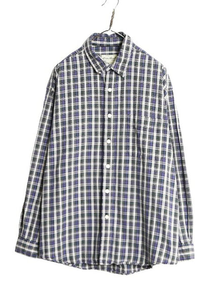 90s エディーバウアー チェック オックスフォード 長袖 シャツ メンズ XL Eddie Bauer ヘビーウェイト コットン 大きいサイズ マルチカラー