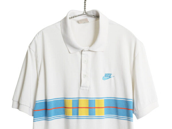 90s ナイキ ボーダー 半袖 ポロシャツ メンズ L / オールド 初期 銀タグ 半袖シャツ スウッシュ スムース コットン ストレッチ カットソー