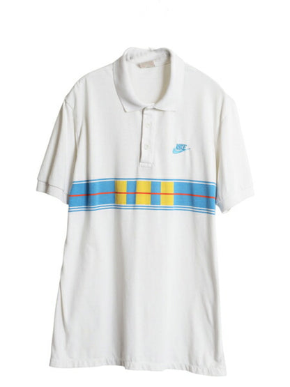 90s ナイキ ボーダー 半袖 ポロシャツ メンズ L / オールド 初期 銀タグ 半袖シャツ スウッシュ スムース コットン ストレッチ カットソー