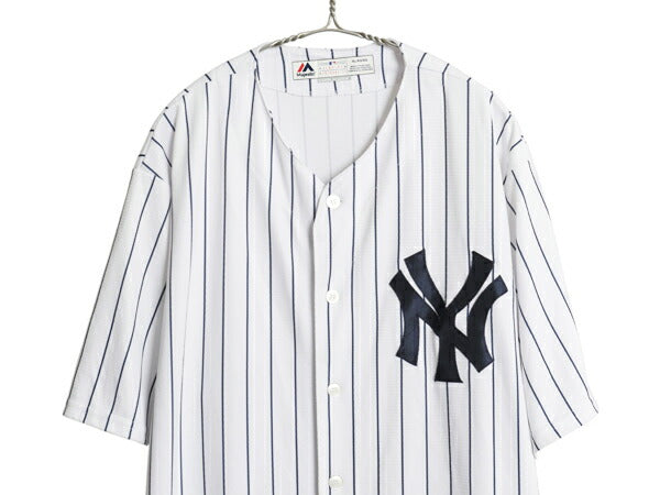 ヤンキース ベースボール シャツ メンズ XL MLB オフィシャル マジェスティック 大リーグ ユニフォーム ゲームシャツ 重ね着 大きいサイズ