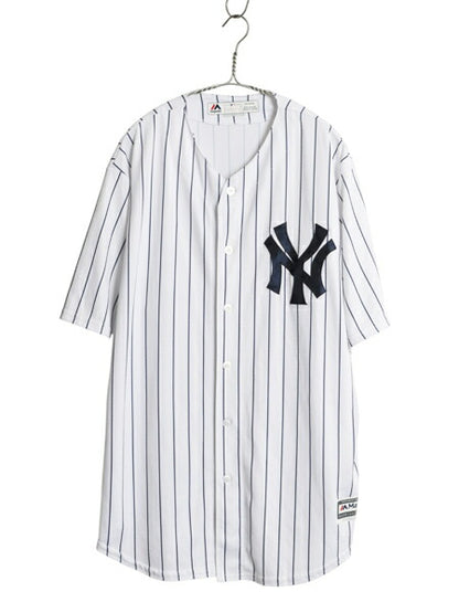 ヤンキース ベースボール シャツ メンズ XL MLB オフィシャル マジェスティック 大リーグ ユニフォーム ゲームシャツ 重ね着 大きいサイズ