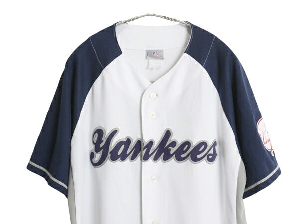 ヤンキース ベースボール シャツ メンズ L 程 MLB オフィシャル 大リーグ ユニフォーム ゲームシャツ 半袖シャツ 重ね着 前開き 半袖シャツ