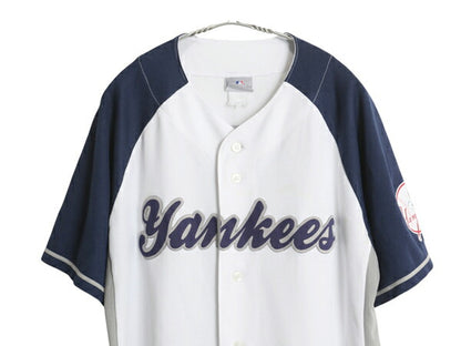ヤンキース ベースボール シャツ メンズ L 程 MLB オフィシャル 大リーグ ユニフォーム ゲームシャツ 半袖シャツ 重ね着 前開き 半袖シャツ