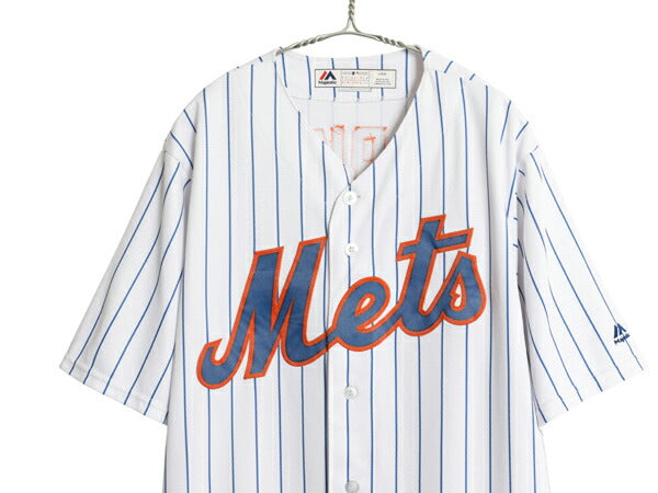 USA製 メッツ ベースボール シャツ メンズ L / MLB オフィシャル マジェスティック 大リーグ ユニフォーム ゲームシャツ 重ね着 半袖シャツ