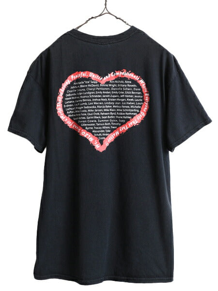 ■ アート イラスト 両面 プリント 半袖 Tシャツ メンズ L / 古着 メッセージ グラフィック LOVE PEACE ヘビーウェイト プリントTシャツ 黒