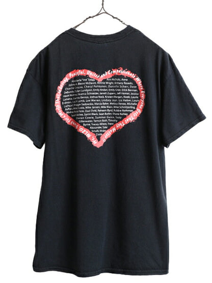 ■ アート イラスト 両面 プリント 半袖 Tシャツ メンズ L / 古着 メッセージ グラフィック LOVE PEACE ヘビーウェイト プリントTシャツ 黒