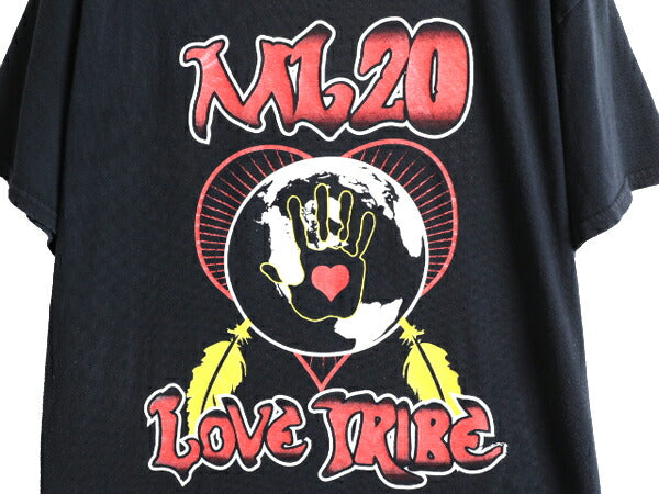 ■ アート イラスト 両面 プリント 半袖 Tシャツ メンズ L / 古着 メッセージ グラフィック LOVE PEACE ヘビーウェイト プリントTシャツ 黒