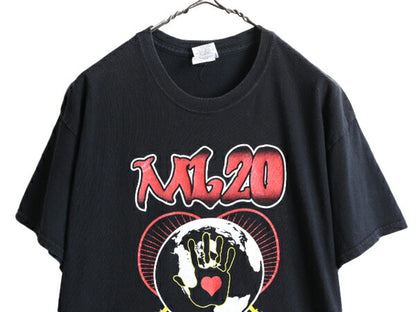 ■ アート イラスト 両面 プリント 半袖 Tシャツ メンズ L / 古着 メッセージ グラフィック LOVE PEACE ヘビーウェイト プリントTシャツ 黒