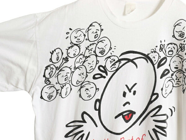 90s メッセージ キャラクター イラスト プリント Tシャツ メンズ XL / オールド シングルステッチ 大きいサイズ ヘビーウェイト カットソー