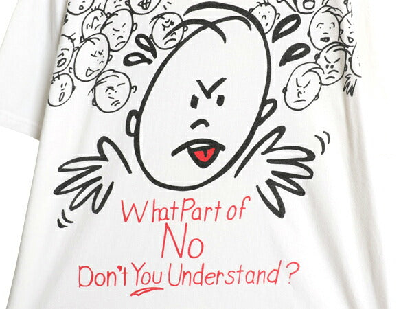 90s メッセージ キャラクター イラスト プリント Tシャツ メンズ XL / オールド シングルステッチ 大きいサイズ ヘビーウェイト カットソー