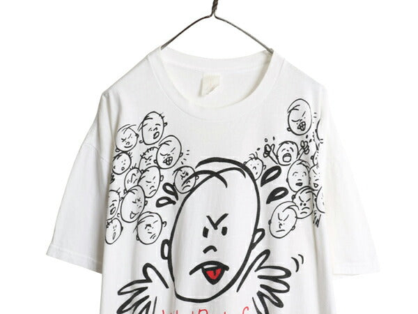 90s メッセージ キャラクター イラスト プリント Tシャツ メンズ XL / オールド シングルステッチ 大きいサイズ ヘビーウェイト カットソー