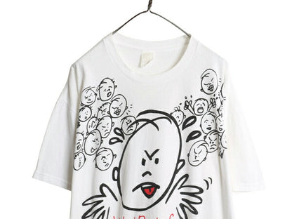 90s メッセージ キャラクター イラスト プリント Tシャツ メンズ XL / オールド シングルステッチ 大きいサイズ ヘビーウェイト カットソー