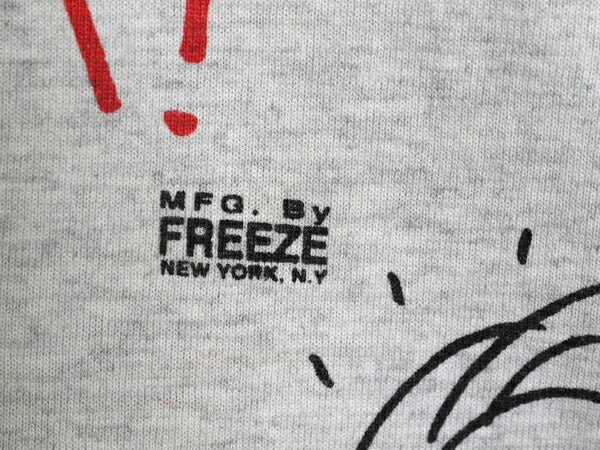 90s USA製 FREEZE キャラクター プリント Tシャツ メンズ XL 古着 オールド アート イラスト メッセージ シングルステッチ 大きいサイズ 灰