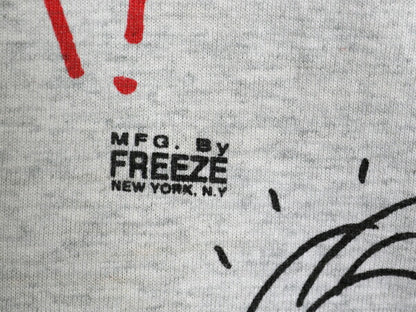 90s USA製 FREEZE キャラクター プリント Tシャツ メンズ XL 古着 オールド アート イラスト メッセージ シングルステッチ 大きいサイズ 灰